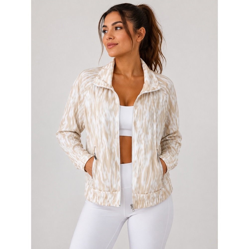 Calvin Klein Performance Beige Cream Abstract Print Zip Track Jacket Large
